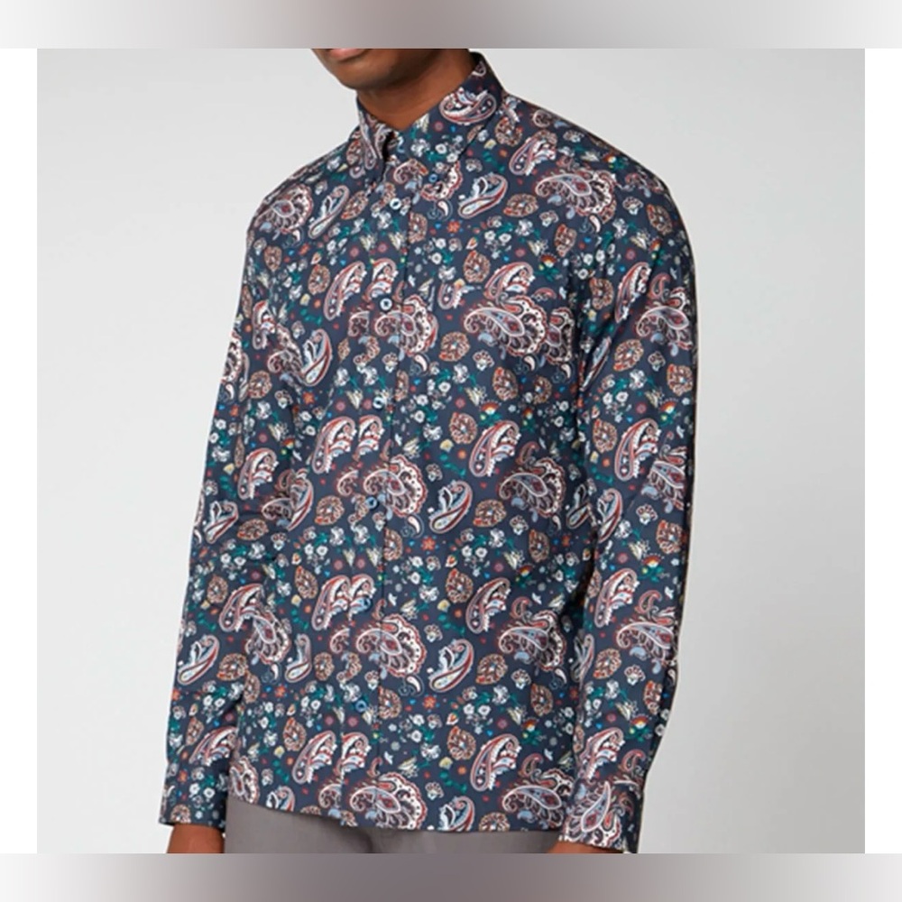 Consequence Men’s paisley button up shirt long sleeves cotton spandex size L - Picture 3 of 9